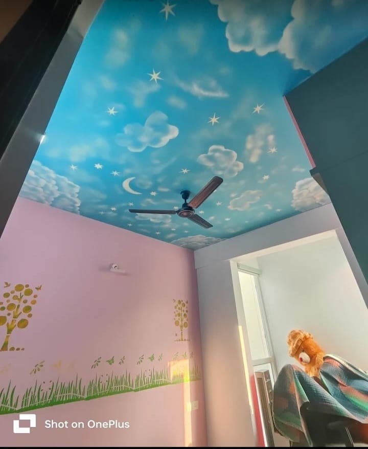 Cloud sky theme ceiling mural painting, Electronic City